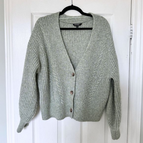 Seafoam Green Cable Knit V-Neck Cardigan | US M - Picture 1 of 5
